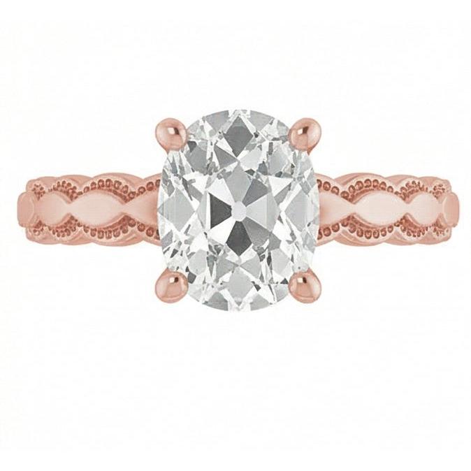 Anello Solitario In Oro Rosa Ovale Con Genuino Diamante Naturale Autentico ( non creato in laboratorio ) Taglio Miniera 3,25 Carati