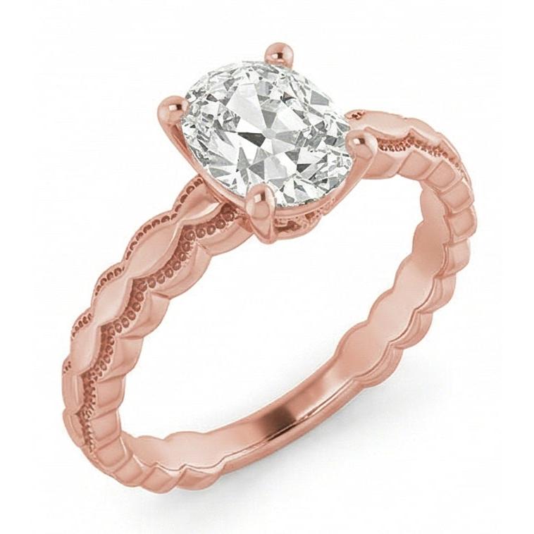 Anello Solitario In Oro Rosa Ovale Con Genuino Diamante Naturale Autentico ( non creato in laboratorio ) Taglio Miniera 3,25 Carati