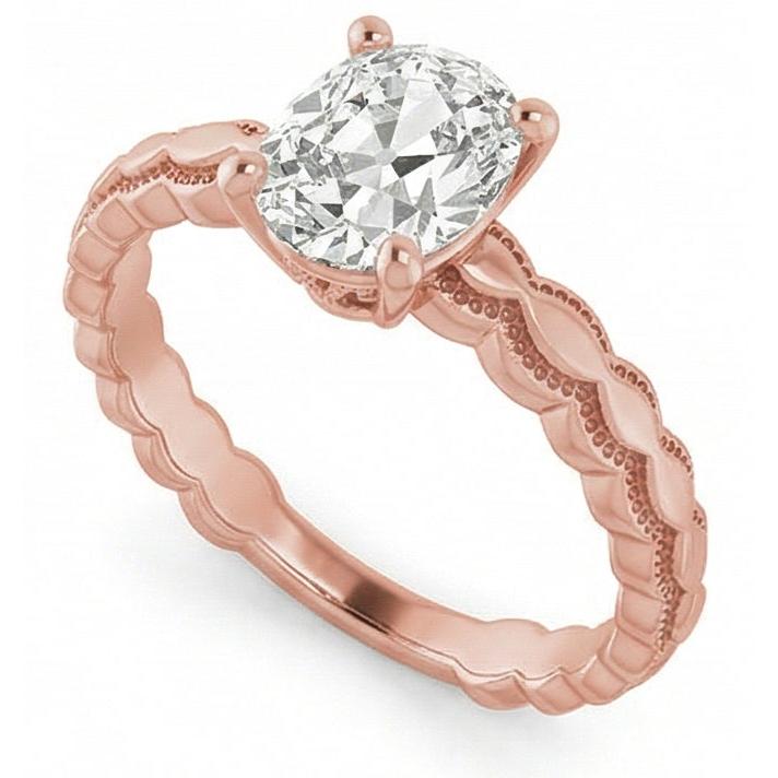 Anello Solitario In Oro Rosa Ovale Con Genuino Diamante Naturale Autentico ( non creato in laboratorio ) Taglio Miniera 3,25 Carati