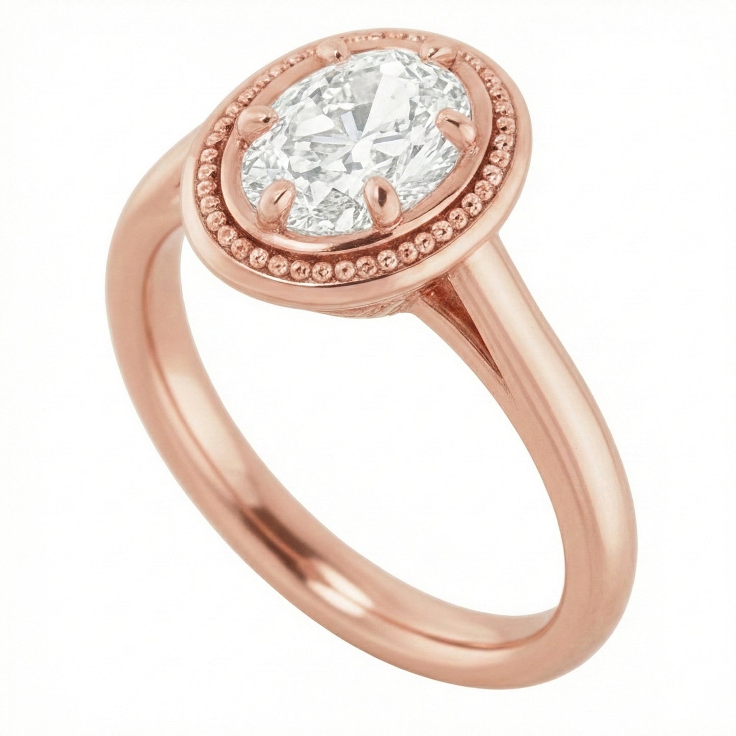Anello Solitario In Oro Rosa Stile Ovale Con Perline Di Genuino Diamanti Naturali Autentici ( non creati in laboratorio ) Taglio Antico 4 Carati