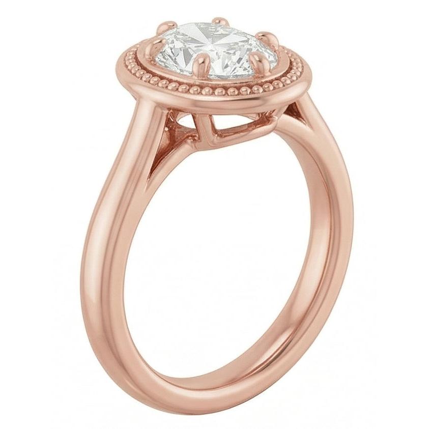 Anello Solitario In Oro Rosa Stile Ovale Con Perline Di Genuino Diamanti Naturali Autentici ( non creati in laboratorio ) Taglio Antico 4 Carati