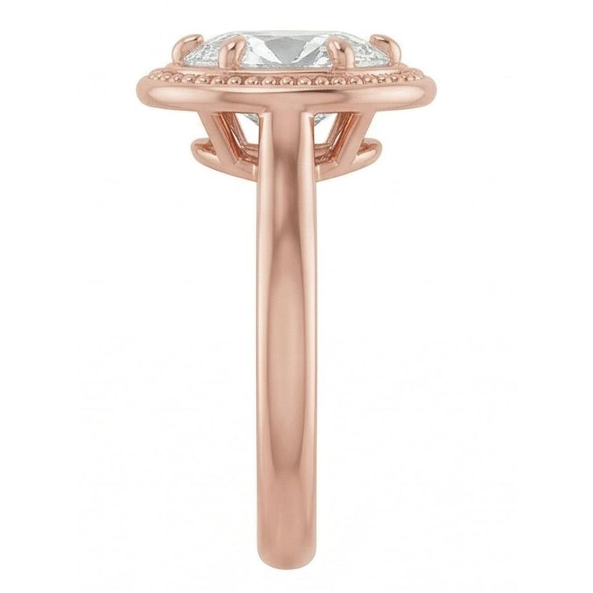 Anello Solitario In Oro Rosa Stile Ovale Con Perline Di Genuino Diamanti Naturali Autentici ( non creati in laboratorio ) Taglio Antico 4 Carati