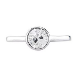 Anello Solitario Lunetta Incastonata Rotonda Vecchio Minatore Vero Diamante 1 Carato Oro Bianco