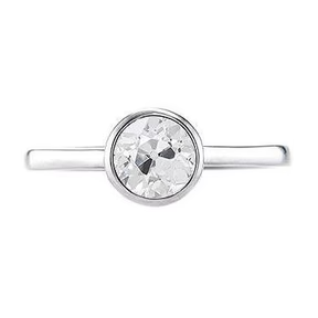Anello Solitario Lunetta Incastonata Rotonda Vecchio Minatore Vero Diamante 1 Carato Oro Bianco