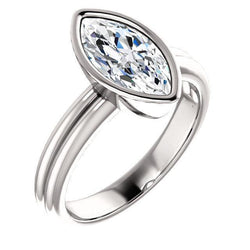 Anello Solitario Marquise Con Vero Diamante 3 Carati Con Castone In Oro Bianco 14K