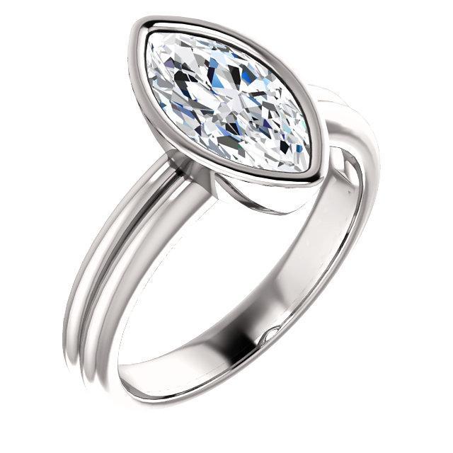 Anello Solitario Marquise Con Vero Diamante 3 Carati Con Castone In Oro Bianco 14K