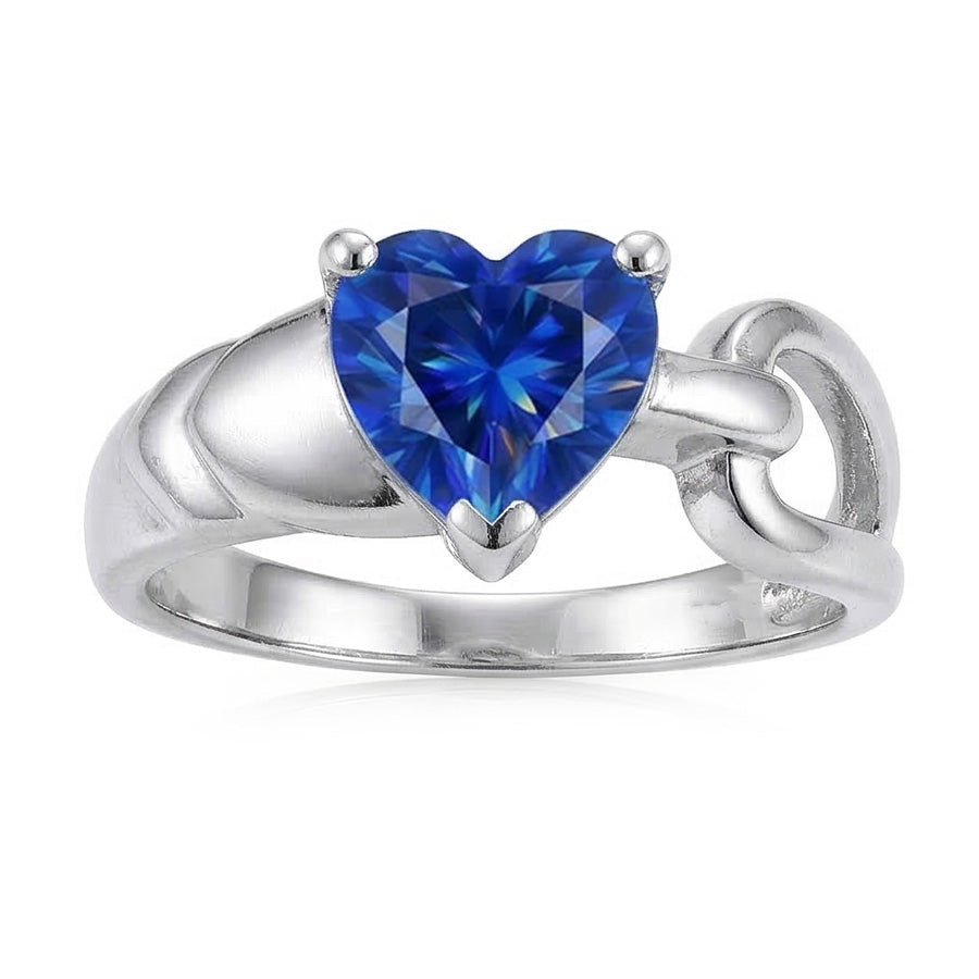 Anello Solitario Matrimonio Oro Bianco Cuore Zaffiro Blu 3 Carati