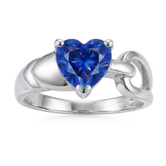 Anello Solitario Matrimonio Oro Bianco Cuore Zaffiro Blu 3 Carati