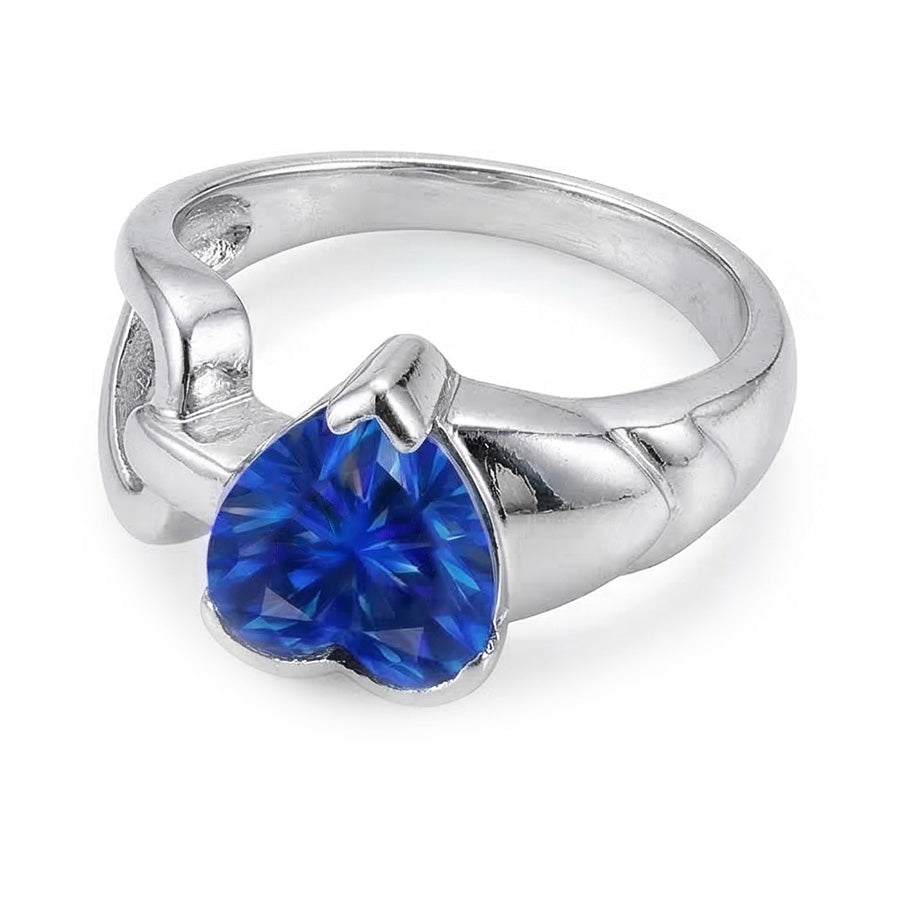 Anello Solitario Matrimonio Oro Bianco Cuore Zaffiro Blu 3 Carati