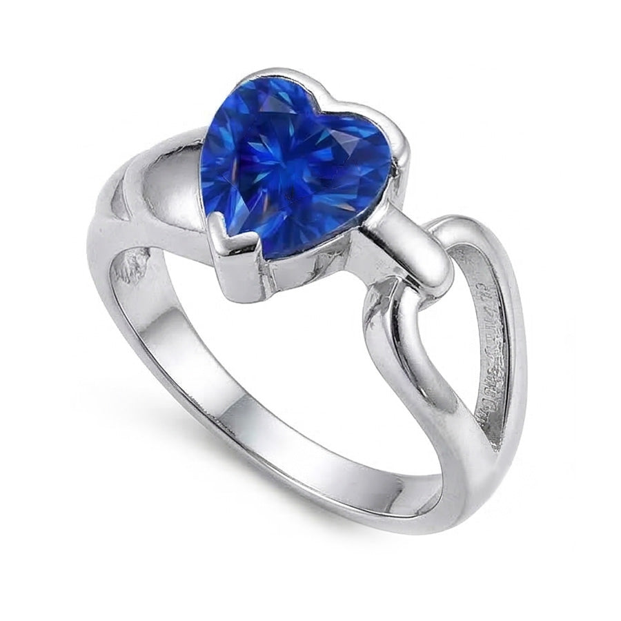 Anello Solitario Matrimonio Oro Bianco Cuore Zaffiro Blu 3 Carati