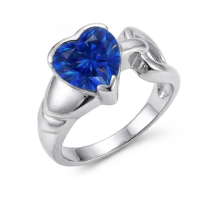 Anello Solitario Matrimonio Oro Bianco Cuore Zaffiro Blu 3 Carati