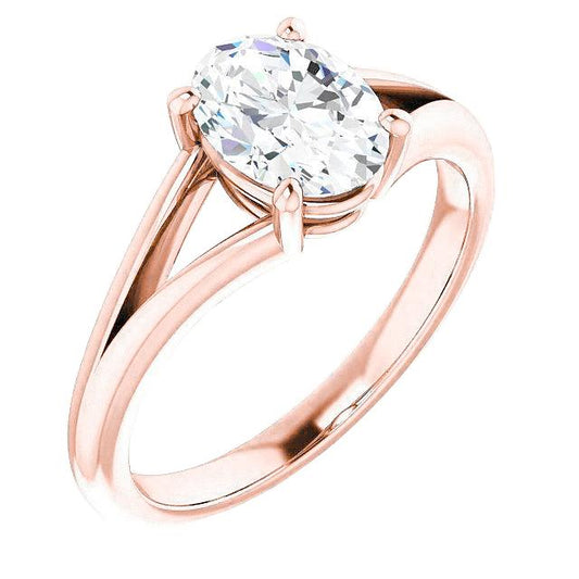 Anello Solitario Naturale Diamante Gambo Diviso 2 Carati Oro Rosa