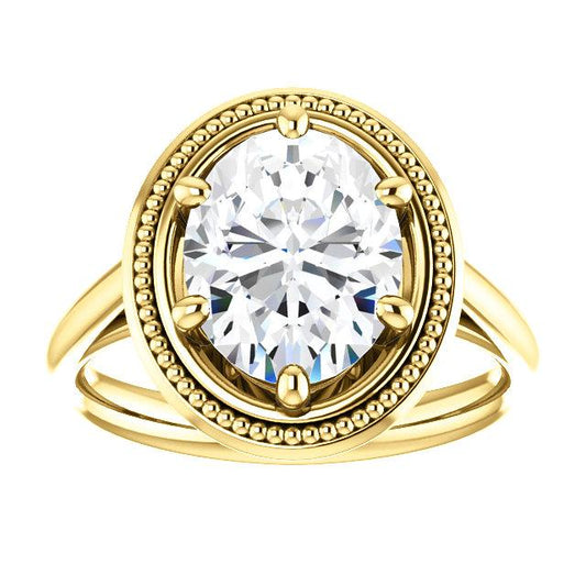 Anello Solitario Naturale Diamante Stile Vintage 4 Carati Oro Giallo 14K