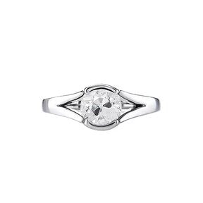 Anello Solitario Oro Bianco 1 Carato Vero Diamanti Tondi Taglio Vecchio Gambo Diviso
