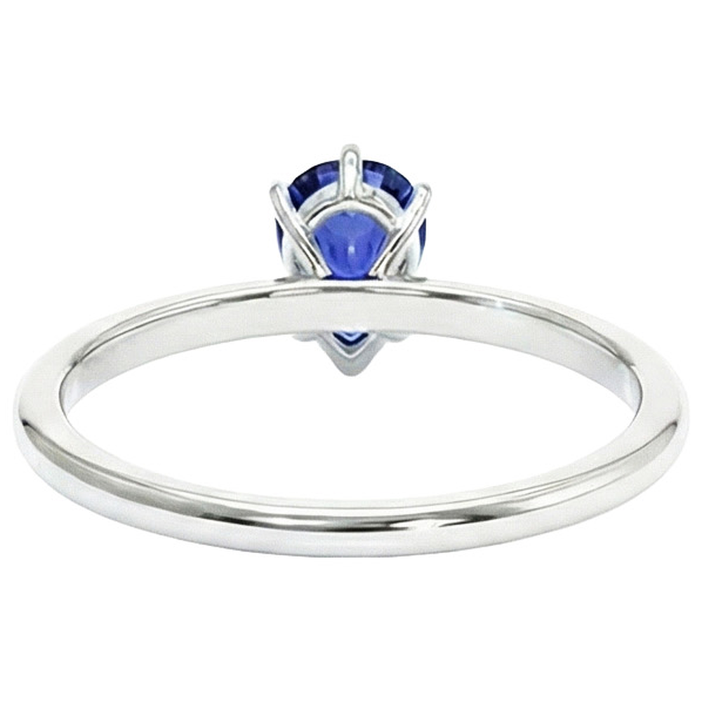 Anello Solitario Oro Bianco Stile Teardrop Pera Zaffiro Blu 2 Carati
