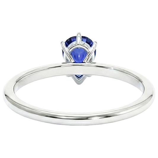 Anello Solitario Oro Bianco Stile Teardrop Pera Zaffiro Blu 2 Carati
