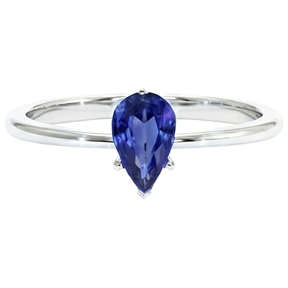 Anello Solitario Oro Bianco Stile Teardrop Pera Zaffiro Blu 2 Carati