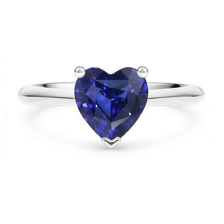 Anello Solitario Oro Bianco Zaffiro di Ceylon a Forma di Cuore 2.50 Carati