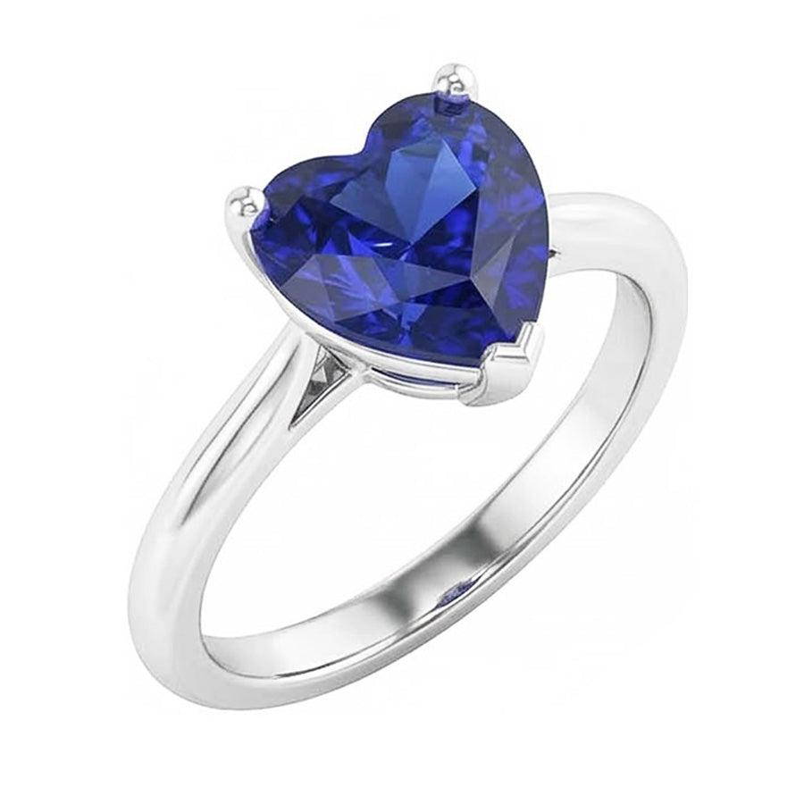 Anello Solitario Oro Bianco Zaffiro di Ceylon a Forma di Cuore 2.50 Carati
