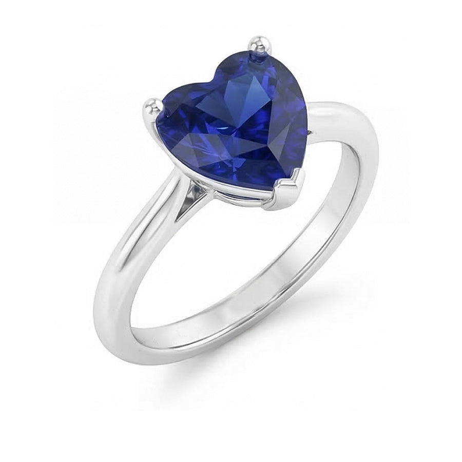 Anello Solitario Oro Bianco Zaffiro di Ceylon a Forma di Cuore 2.50 Carati