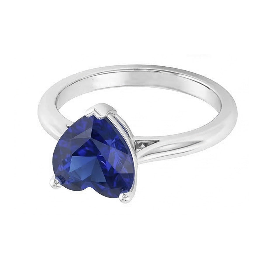 Anello Solitario Oro Bianco Zaffiro di Ceylon a Forma di Cuore 2.50 Carati