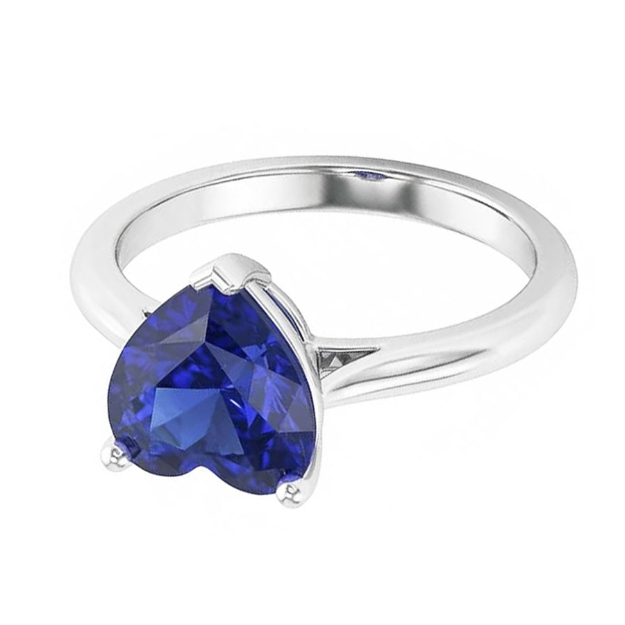 Anello Solitario Oro Bianco Zaffiro di Ceylon a Forma di Cuore 2.50 Carati