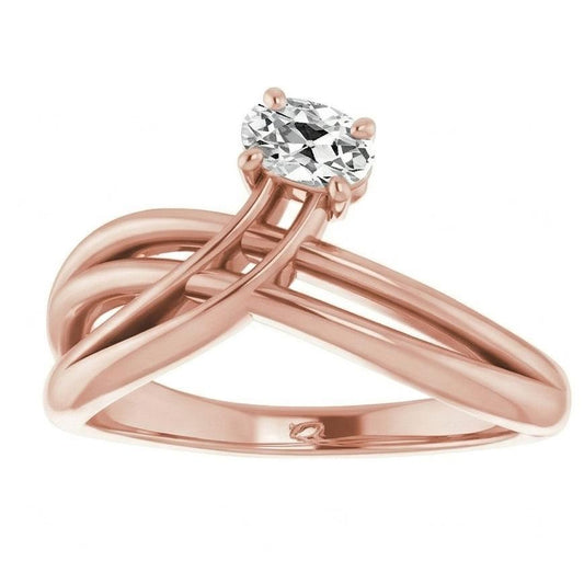 Anello Solitario Ovale In Oro 14K Vecchio Naturale Diamante Naturale Autentico ( non creato in laboratorio ) Europeo 2 Carati Gioielli