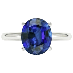 Anello Solitario Ovale Oro Bianco Zaffiro Blu Ceylon 4.50 Carati