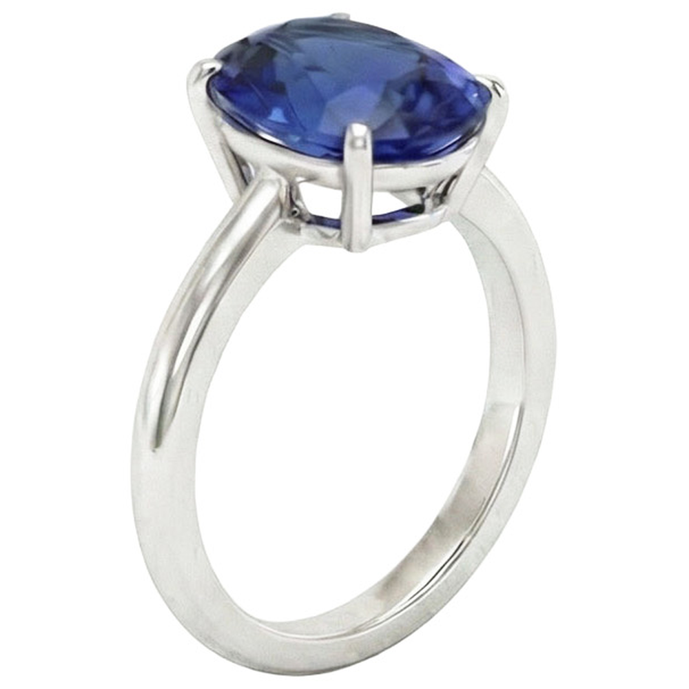 Anello Solitario Ovale Oro Bianco Zaffiro Blu Ceylon 4.50 Carati