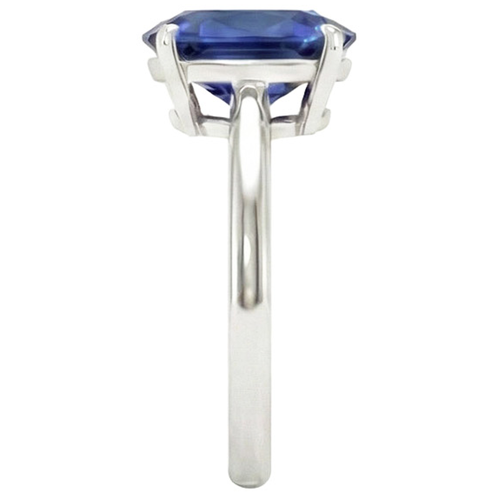 Anello Solitario Ovale Oro Bianco Zaffiro Blu Ceylon 4.50 Carati