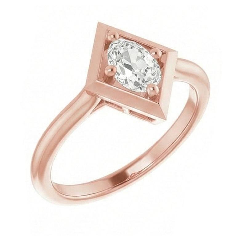 Anello Solitario Ovale Vecchio Genuino Diamante Naturale Autentico ( non creato in laboratorio ) Europeo Stile Aquilone 1.55 Carati