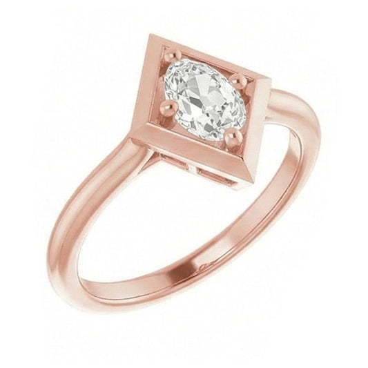 Anello Solitario Ovale Vecchio Genuino Diamante Naturale Autentico ( non creato in laboratorio ) Europeo Stile Aquilone 1.55 Carati