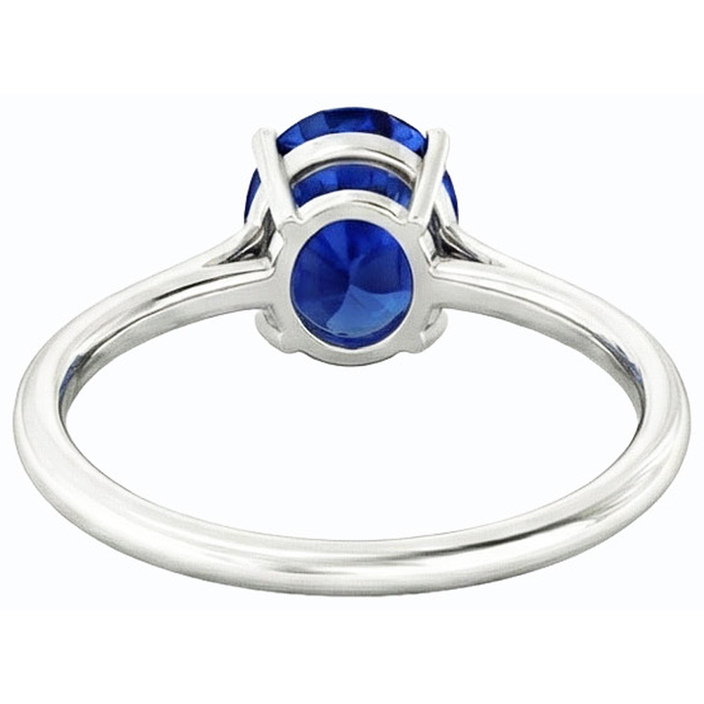 Anello Solitario Ovale Zaffiro Blu Scuro 2 Carati Oro Bianco
