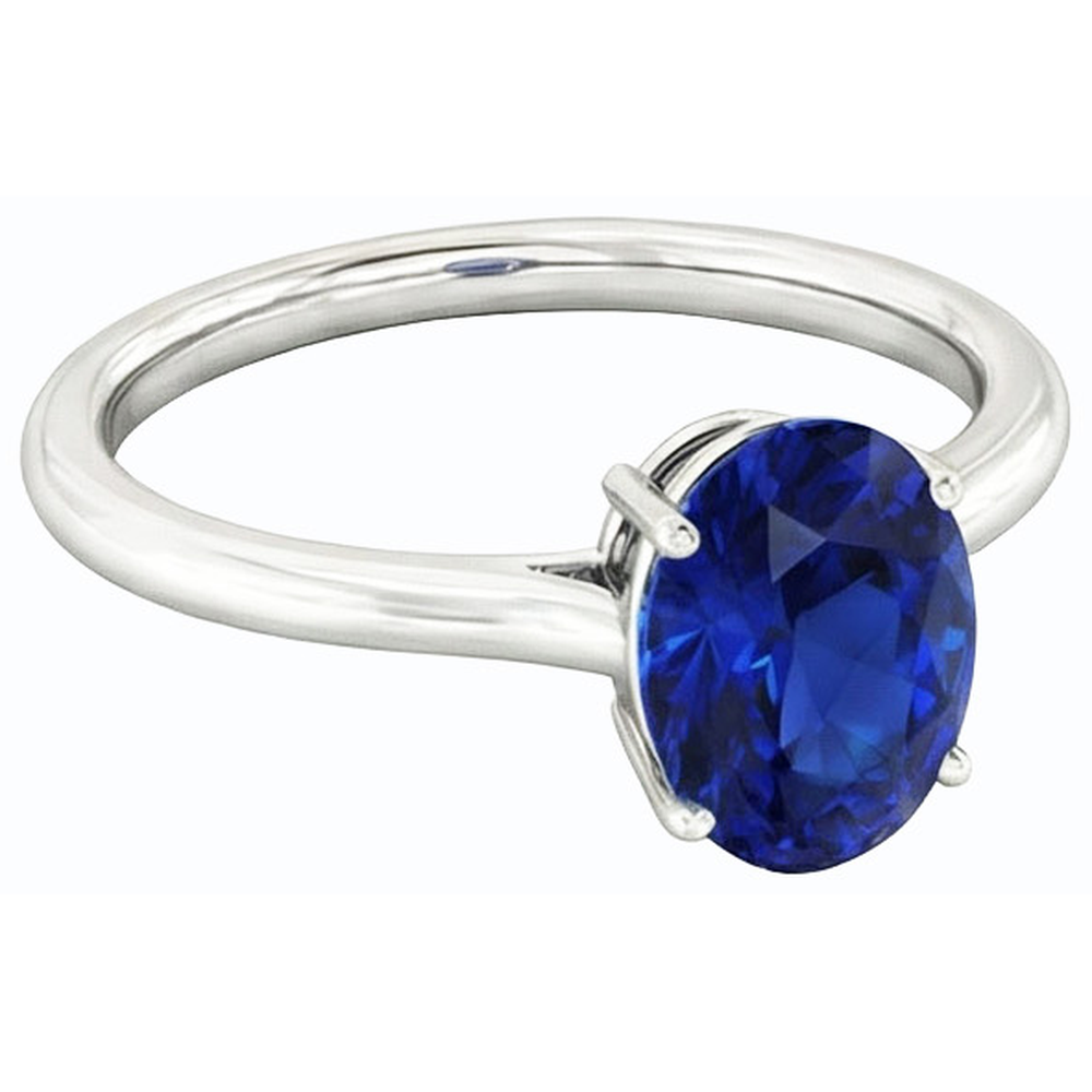 Anello Solitario Ovale Zaffiro Blu Scuro 2 Carati Oro Bianco