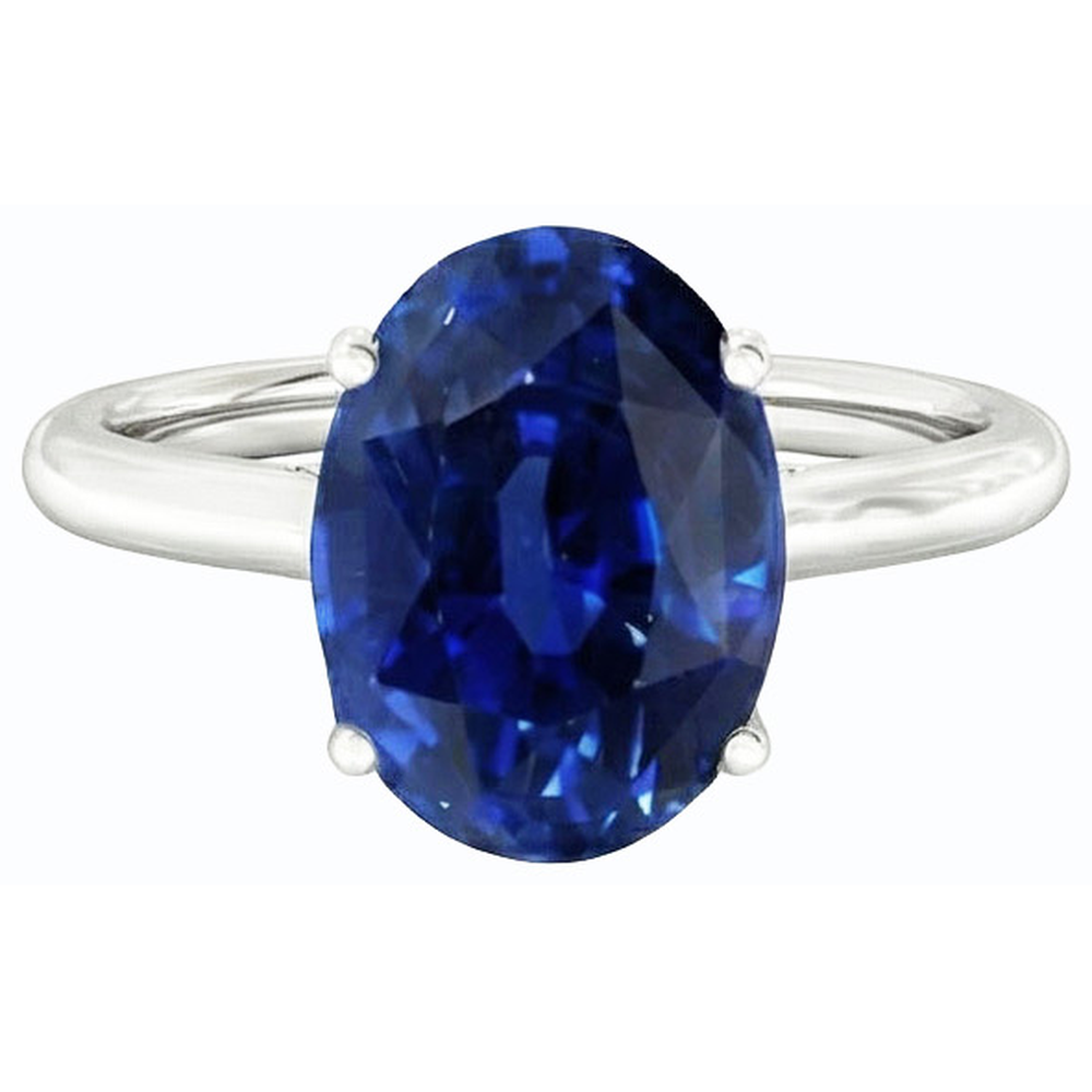 Anello Solitario Ovale Zaffiro Blu Scuro 2 Carati Oro Bianco