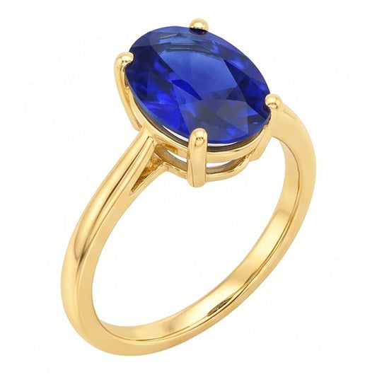 Anello Solitario Ovale Zaffiro Sri Lanka 2 Carati Oro Giallo