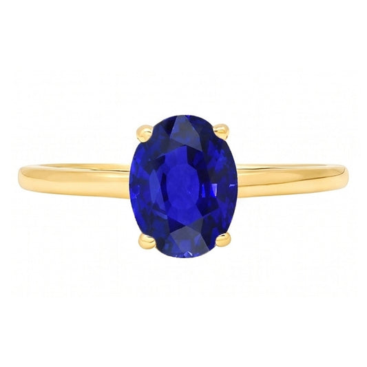 Anello Solitario Ovale Zaffiro Sri Lanka 2 Carati Oro Giallo