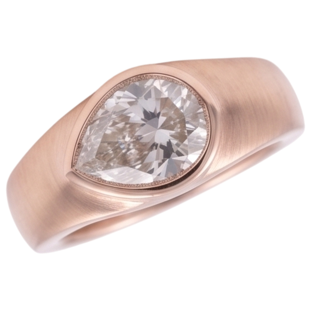 Anello Solitario Pera Reale Diamante 2 Carati Oro Rosa Legno Grano Metallo