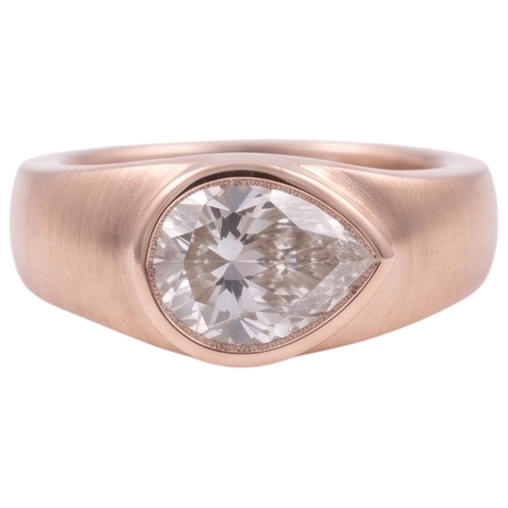Anello Solitario Pera Reale Diamante 2 Carati Oro Rosa Legno Grano Metallo