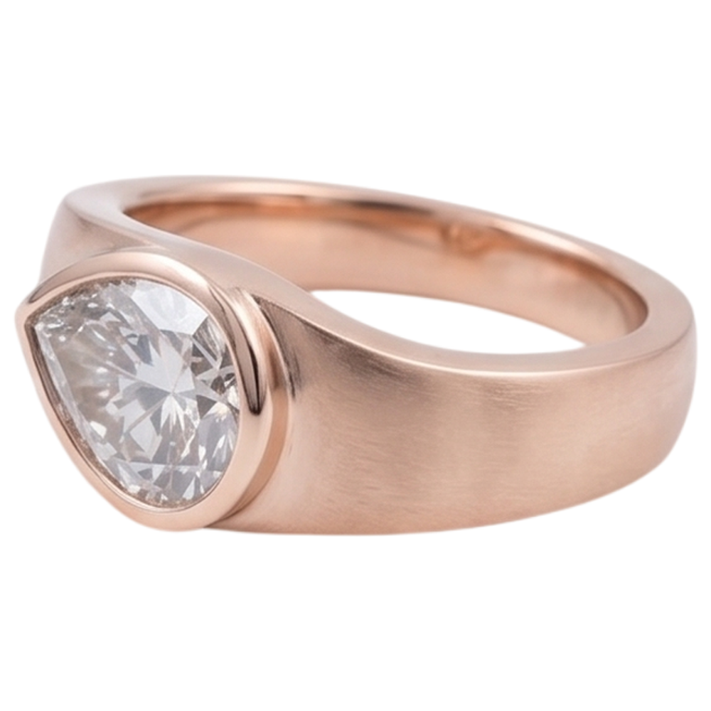 Anello Solitario Pera Reale Diamante 2 Carati Oro Rosa Legno Grano Metallo