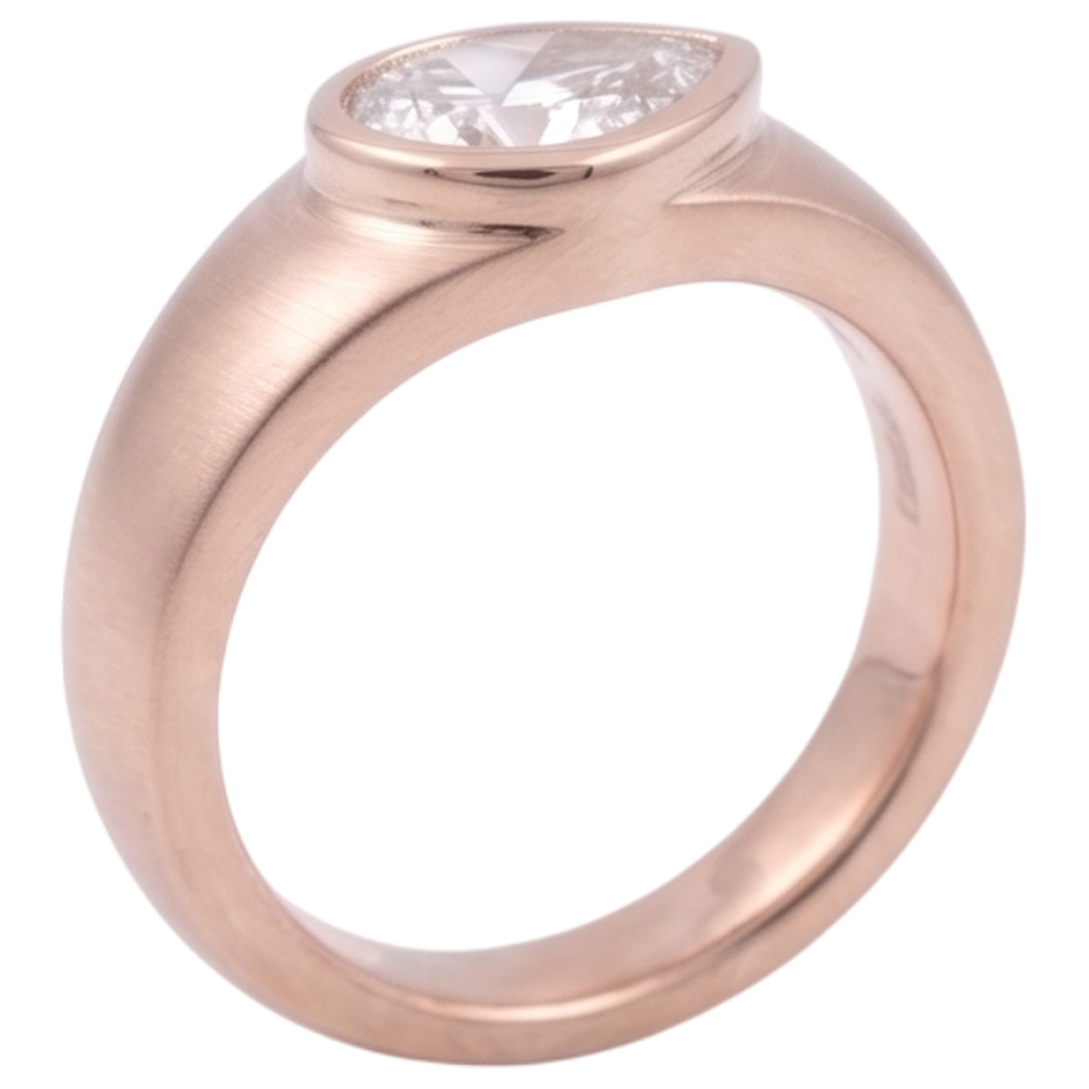 Anello Solitario Pera Reale Diamante 2 Carati Oro Rosa Legno Grano Metallo