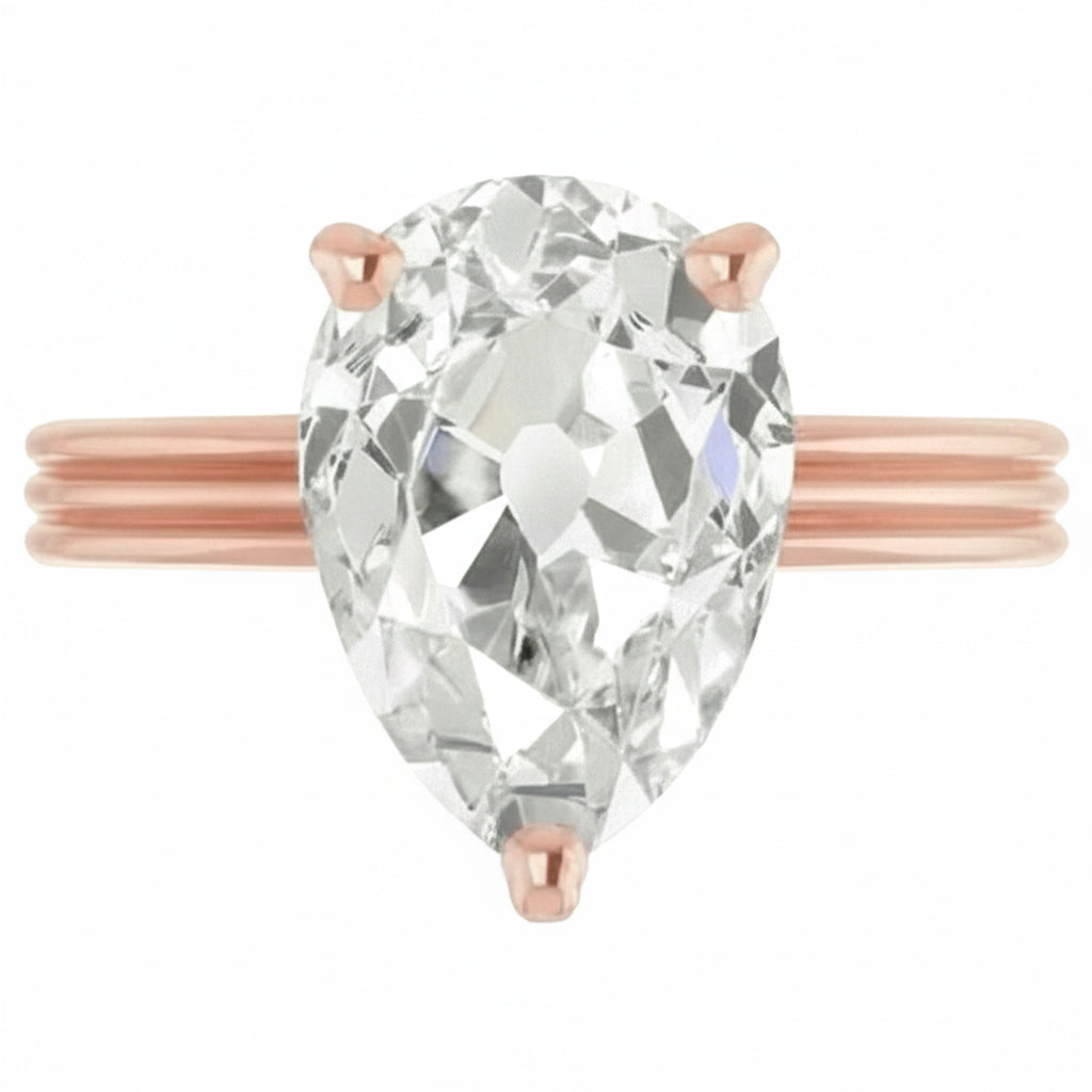 vero pear diamante 5carati anello dettaglio ravvicinato