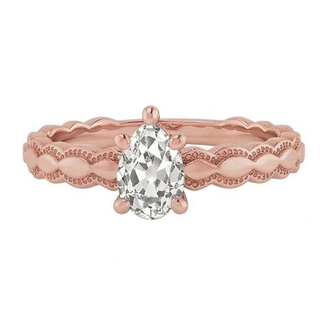 Anello Solitario Pera Vecchio Minatore Vero Diamante Naturale Autentico ( non creato in laboratorio ) 1,50 Carati Gioielli In Oro Rosa