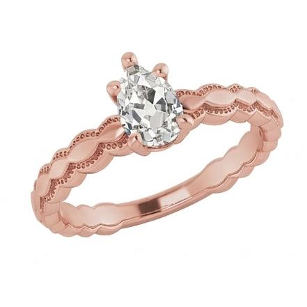 Anello Solitario Pera Vecchio Minatore Vero Diamante Naturale Autentico ( non creato in laboratorio ) 1,50 Carati Gioielli In Oro Rosa