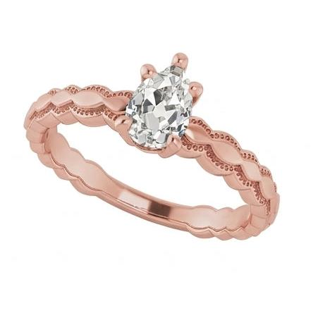 Anello Solitario Pera Vecchio Minatore Vero Diamante Naturale Autentico ( non creato in laboratorio ) 1,50 Carati Gioielli In Oro Rosa