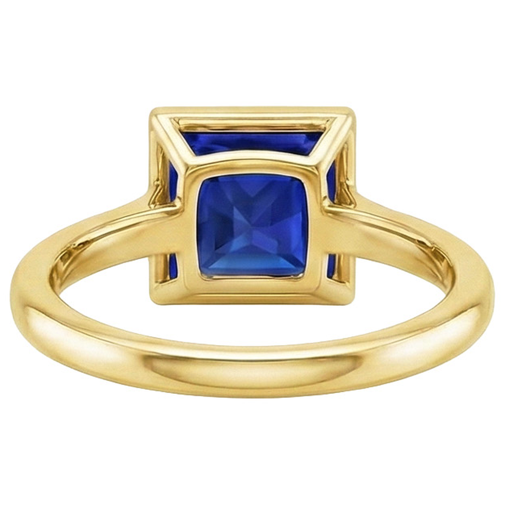 Anello Solitario Princess Bezel Set Blu Zaffiro 5 Carati Oro Giallo