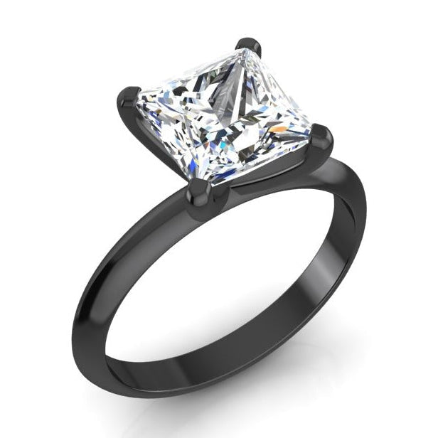 Anello Solitario Princess Naturale Diamond In Oro Nero 2,50 Carati