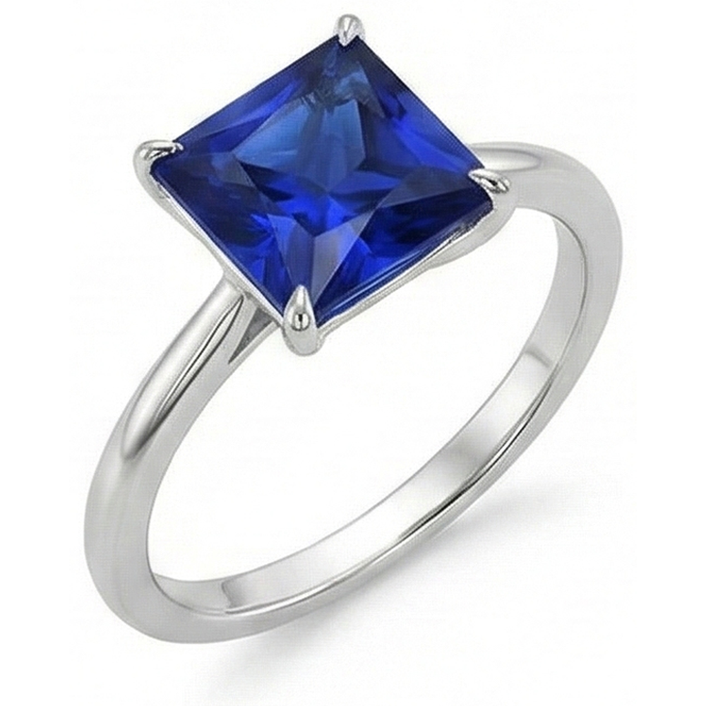 Anello Solitario Principessa Sri Lanka Zaffiro Oro Bianco 5 Carati 14K