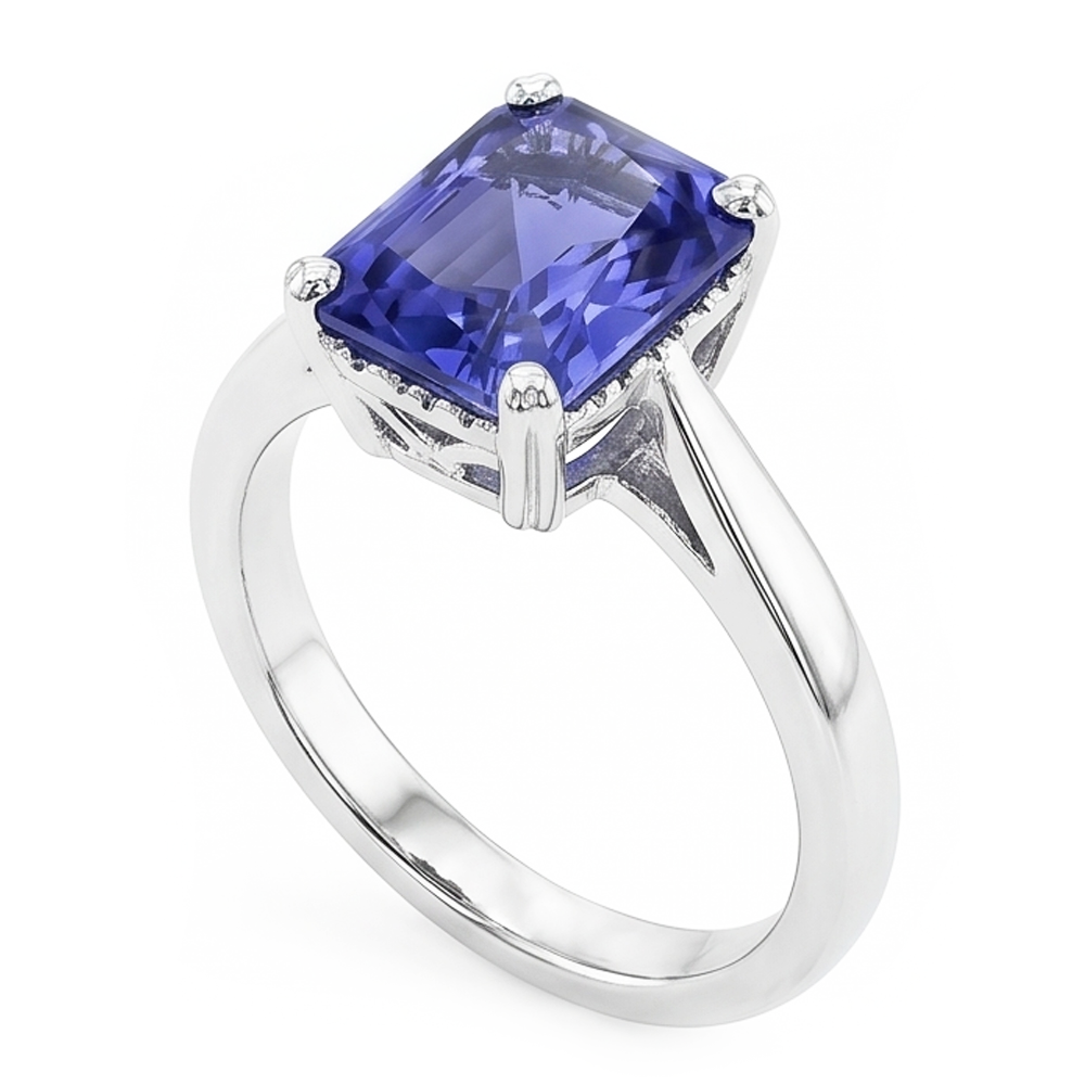 Anello Solitario Radiante 2 Carati Zaffiro Blu Con Gambo Conico Invertito