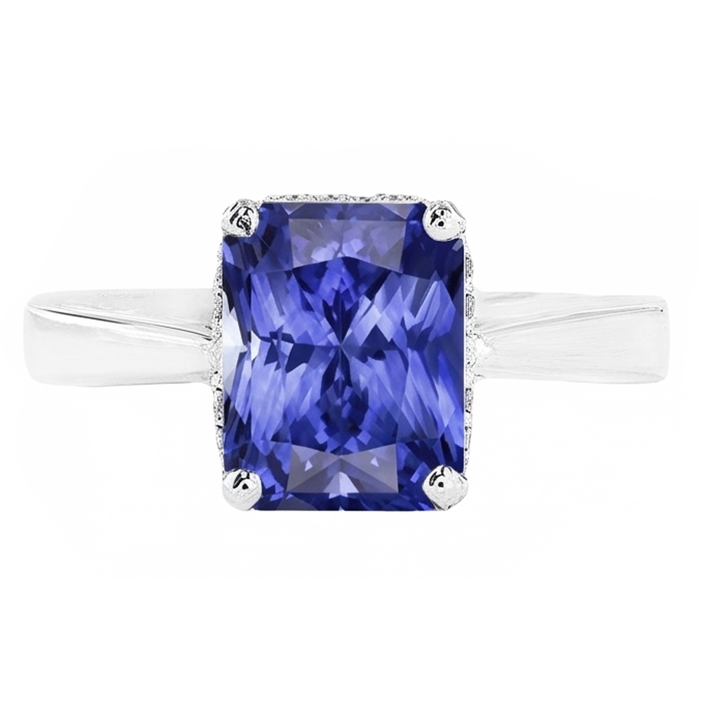 Anello Solitario Radiante 2 Carati Zaffiro Blu Con Gambo Conico Invertito